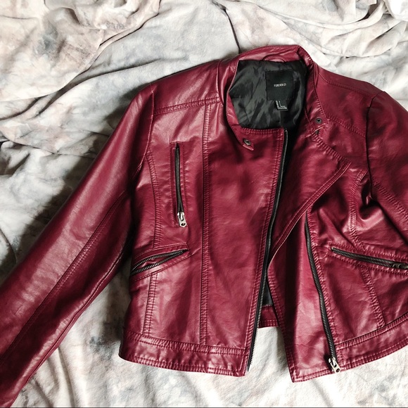 Forever 21 Jackets & Blazers - Dark Red, Faux Leather, Motorcycle Jacket
